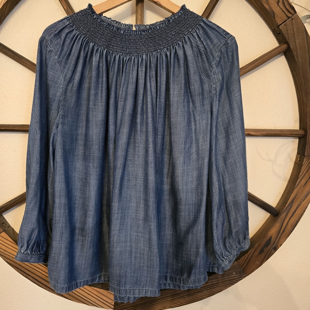 Loft Top Women's Medium size chambray Smocked Top